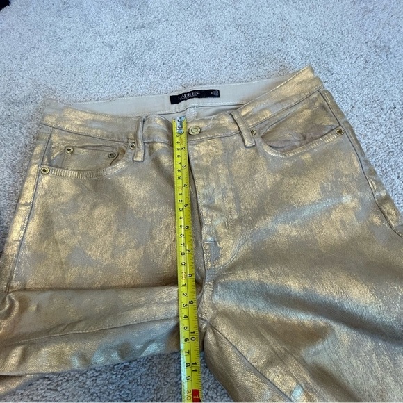 LAUREN Ralph Lauren metallic gold distressed faded stretchy slim fit jeans Sz 10 - Picture 11 of 14